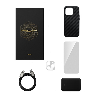 Apple iPhone 14 Pro Benks Grand Combo 5in1 Accessory Set Case-Screen Protector-Lens Protector-Cable-Powerbank - Benks