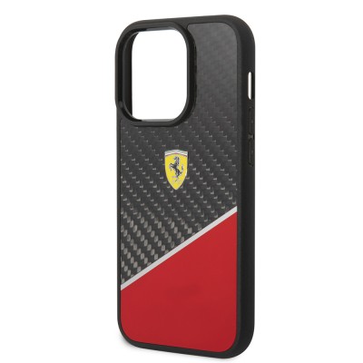 Apple iPhone 14 Pro Case Ferrari Original Licensed Classic Metal Logo Carbon Strip Pattern Cover - 7