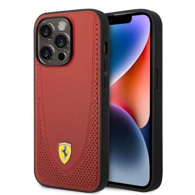 Apple iPhone 14 Pro Kılıf Ferrari M-safe Şarj Özellikli Deri Delikli Dikişli Dizayn Kapak - Ferrari