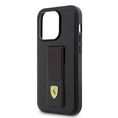 Apple iPhone 14 Pro Kılıf Ferrari Orjinal Lisanlı Klasik Metal Logolu Delikli Standlı Deri Kapak - 8