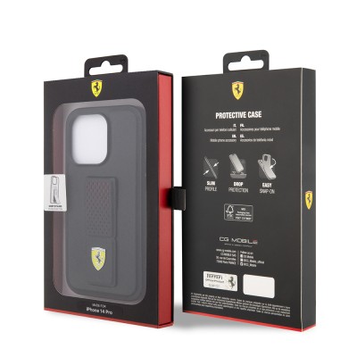Apple iPhone 14 Pro Kılıf Ferrari Orjinal Lisanlı Klasik Metal Logolu Delikli Standlı Deri Kapak - 10