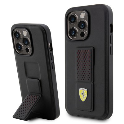 Apple iPhone 14 Pro Kılıf Ferrari Orjinal Lisanlı Klasik Metal Logolu Delikli Standlı Deri Kapak - 2