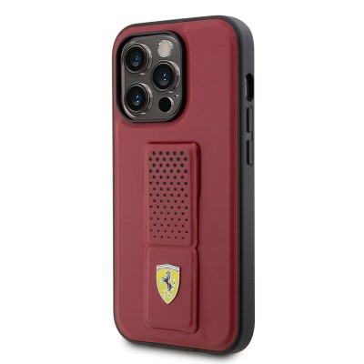 Apple iPhone 14 Pro Kılıf Ferrari Orjinal Lisanlı Klasik Metal Logolu Delikli Standlı Deri Kapak - 11