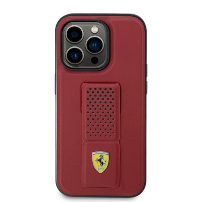 Apple iPhone 14 Pro Kılıf Ferrari Orjinal Lisanlı Klasik Metal Logolu Delikli Standlı Deri Kapak - 12