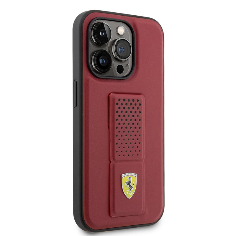 Apple iPhone 14 Pro Kılıf Ferrari Orjinal Lisanlı Klasik Metal Logolu Delikli Standlı Deri Kapak - 13