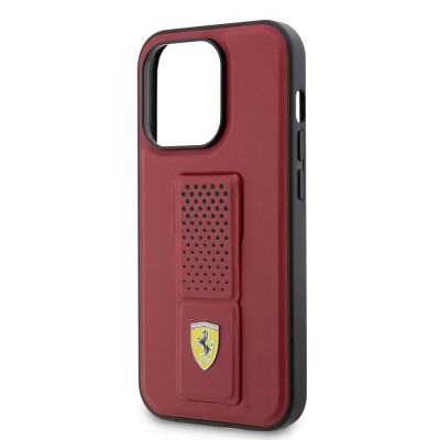 Apple iPhone 14 Pro Kılıf Ferrari Orjinal Lisanlı Klasik Metal Logolu Delikli Standlı Deri Kapak - 15