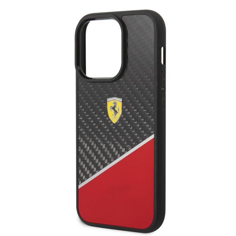 Apple iPhone 14 Pro Kılıf Ferrari Orjinal Lisanlı Klasik Metal Logolu Karbon Şerit Desenli Kapak - 7