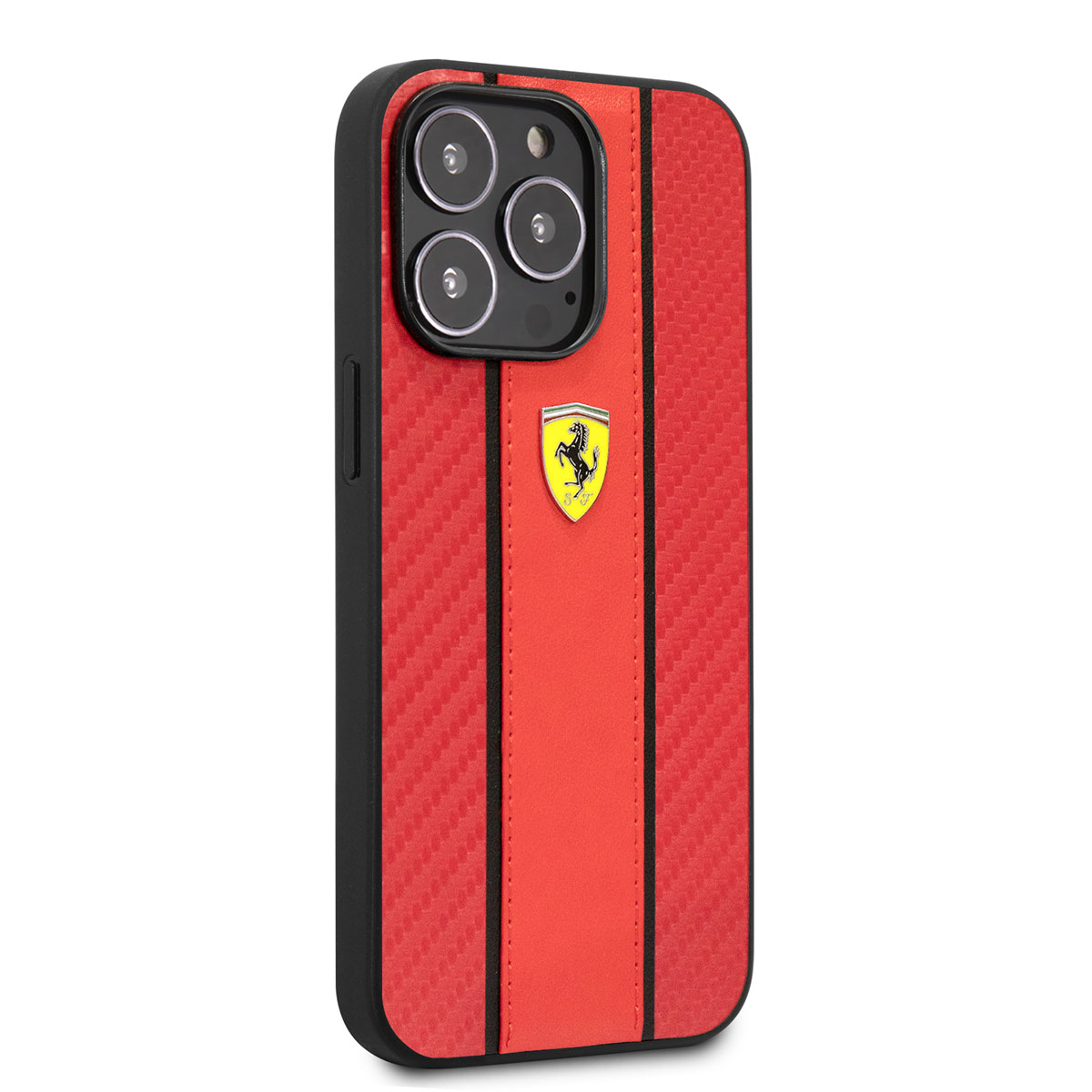 Apple iPhone 14 Pro Kılıf Ferrari PU Deri Ve Karbon Dizayn Kapak - Kırmızı