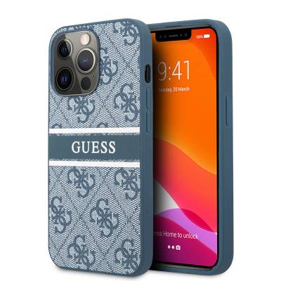 Apple iPhone 14 Pro Kılıf GUESS PU Deri Çizgili Logo Dizaynlı Kapak - Guess