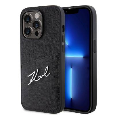 Apple iPhone 14 Pro Kılıf Karl Lagerfeld Saffiano Deri Kartlıklı Dizayn Kapak - Karl Lagerfeld