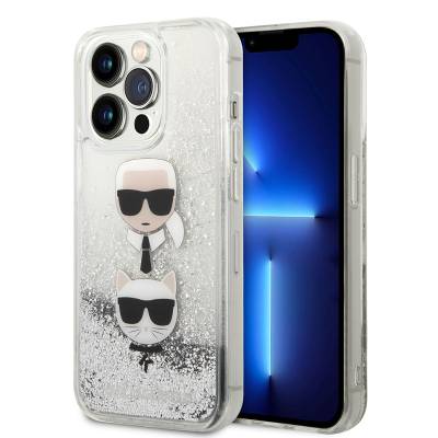 Apple iPhone 14 Pro Kılıf Karl Lagerfeld Sıvılı Simli K&C Head Dizayn Kapak - Karl Lagerfeld
