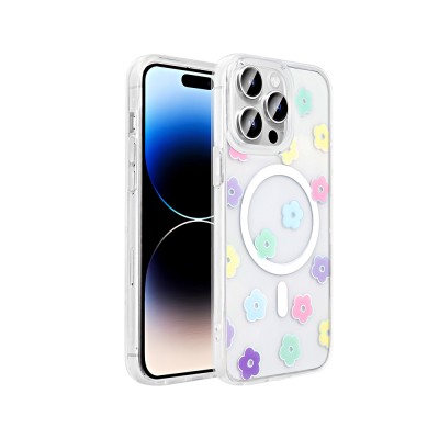 Apple iPhone 14 Pro Kılıf M-Safe Şarj Özellikli Şeffaf Zore Folk Sert Kapak - 4