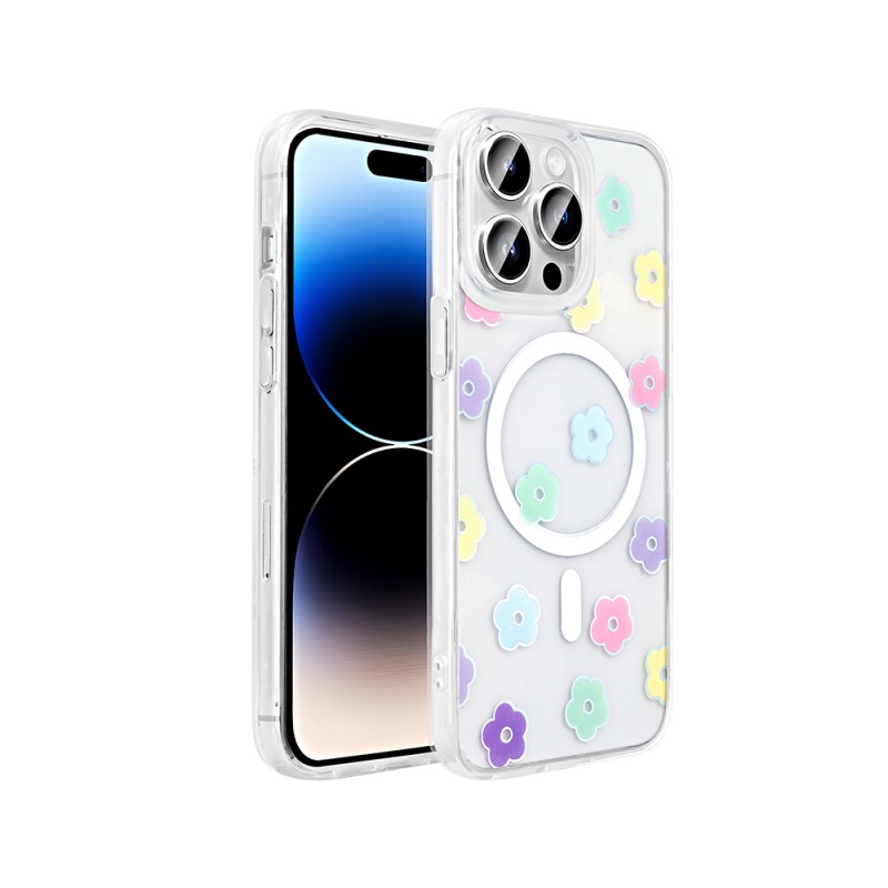 Apple iPhone 14 Pro Kılıf M-Safe Şarj Özellikli Şeffaf Zore Folk Sert Kapak - 4