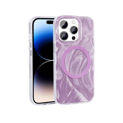 Apple iPhone 14 Pro Kılıf M-safe Şarj Özellikli Fırça Boya Desenli Zore Palet Kapak - Zore