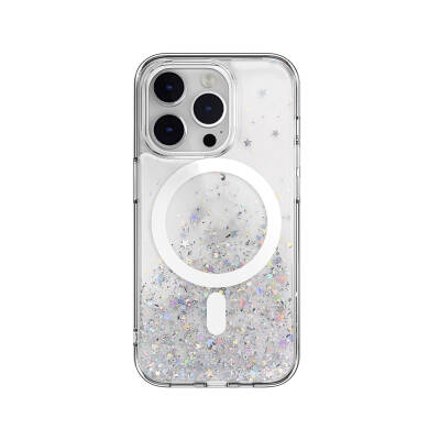 Apple iPhone 14 Pro Kılıf M-safe Şarj Özellikli Parlayan Simli Şeffaf Lisanslı Switcheasy Starfield-M Kapak - Switcheasy