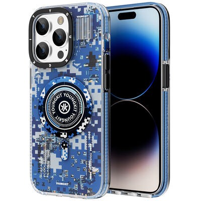 Apple iPhone 14 Pro Kılıf M-safe Şarj Özellikli YoungKit Kamuflaj Serisi Kapak - 9
