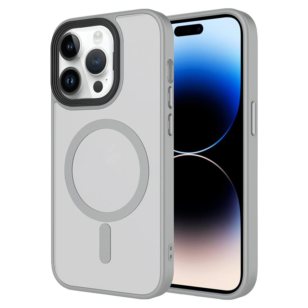 iPhone 14 Pro Kılıf Mat Arka Yüzey Wireless Şarj Özellikli Zore Flet M-safe Kapak - Gri