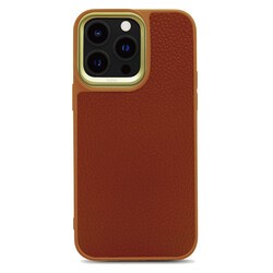 Apple iPhone 14 Pro Kılıf Soft Deri Metal Kamera Çerçeveli ​Kajsa Litchi Kapak - 4