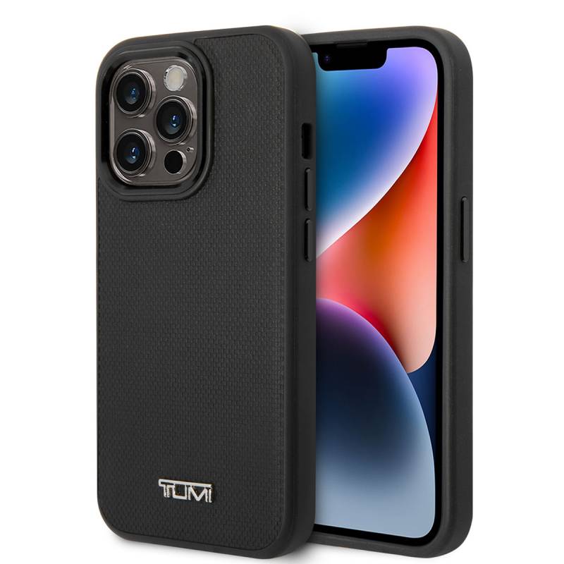 Apple iPhone 14 Pro Kılıf TUMI M-safe Şarj Özellikli Deri Noktalı Dizayn Kapak - 1