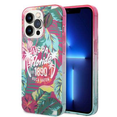 Apple iPhone 14 Pro Kılıf U.S. POLO ASSN. Renkli Yaprak Baskılı Dizayn Kapak - U.S. Polo Assn.