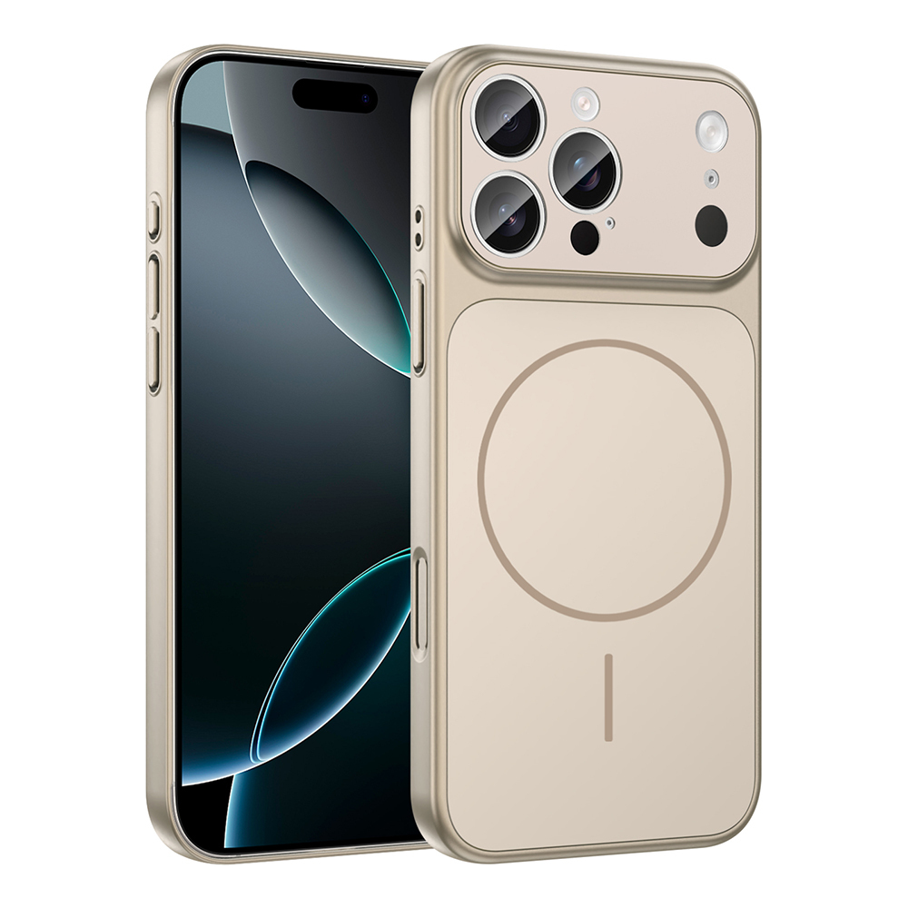 iPhone 14 Pro Kılıf Zore M-Safe Şarj Özellikli Kamera Korumalı Formen Kapak - Gold
