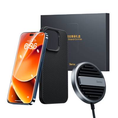 Apple iPhone 14 Pro Max Benks Grand Combo MFM01 3in1 Aksesuar Seti Kılıf-Ekran Koruyucu-Wireless Şarj Aleti - Benks