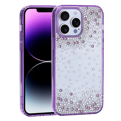 Apple iPhone 14 Pro Max Case Airbag Design Droplet Rhinestone Transparent Zore Pera Silicone Cover - Zore