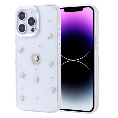 Apple iPhone 14 Pro Max Case Airbag Design Glitter Transparent Zore Kutup Cover - Zore