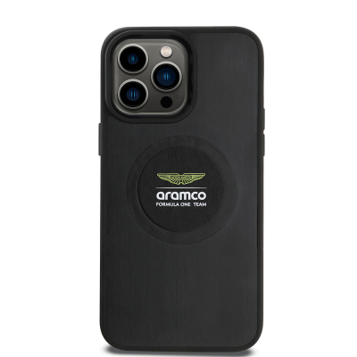 Apple iPhone 14 Pro Max Case Aston Martin Original Licensed Magsafe Charging Feature Aluminum Back Surface Formula One Team Printed Cover - Aston Martin