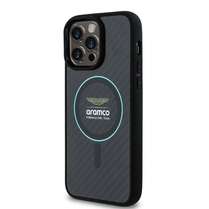 Apple iPhone 14 Pro Max Case Aston Martin Original Licensed Magsafe Charging Feature Colorful Ring and Carbon Fiber Design Cover - 3