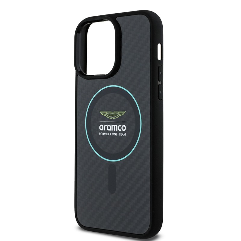 Apple iPhone 14 Pro Max Case Aston Martin Original Licensed Magsafe Charging Feature Colorful Ring and Carbon Fiber Design Cover - 6