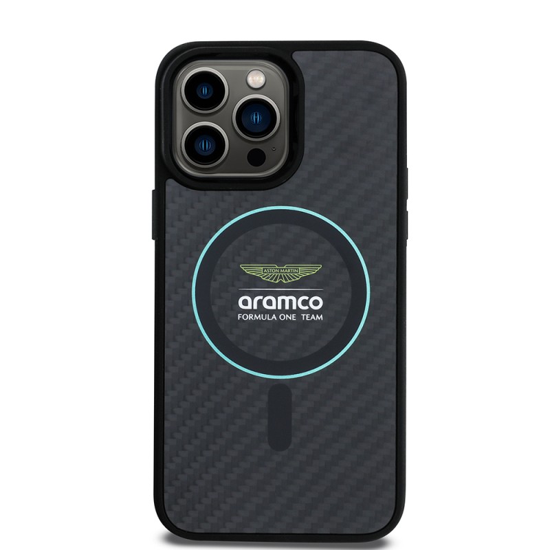 Apple iPhone 14 Pro Max Case Aston Martin Original Licensed Magsafe Charging Feature Colorful Ring and Carbon Fiber Design Cover - 2