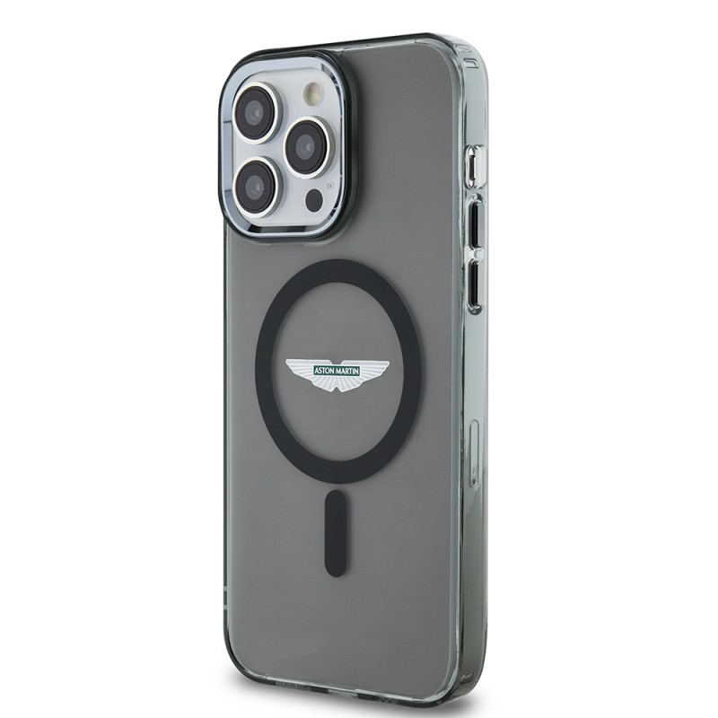 Apple iPhone 14 Pro Max Case Aston Martin Original Licensed Magsafe Charging Feature IML Printing Logo Metal Button Cover  - 3