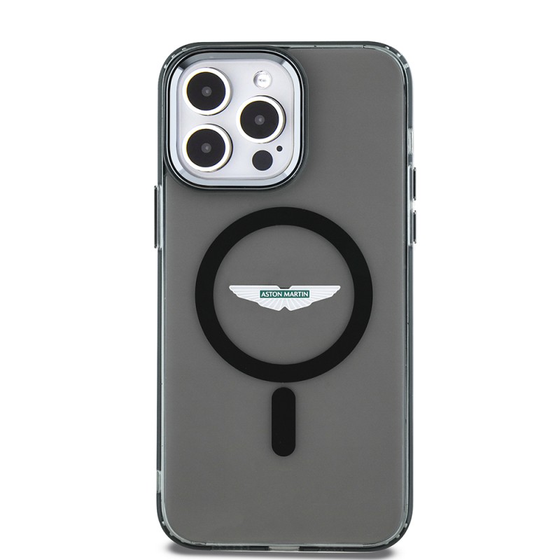 Apple iPhone 14 Pro Max Case Aston Martin Original Licensed Magsafe Charging Feature IML Printing Logo Metal Button Cover  - 1