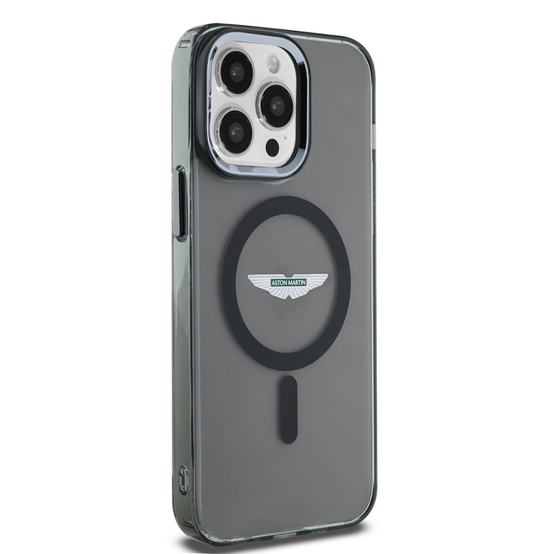 Apple iPhone 14 Pro Max Case Aston Martin Original Licensed Magsafe Charging Feature IML Printing Logo Metal Button Cover  - 4