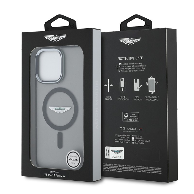 Apple iPhone 14 Pro Max Case Aston Martin Original Licensed Magsafe Charging Feature IML Printing Logo Metal Button Cover  - 9