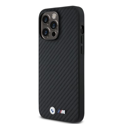 Apple iPhone 14 Pro Max Case BMW Original Licensed Carbon Fiber Design and Metal Logo PU Leather Cover - 3