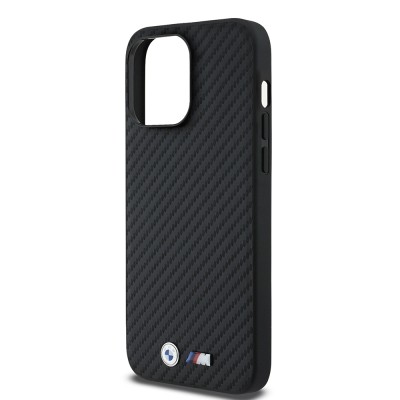 Apple iPhone 14 Pro Max Case BMW Original Licensed Carbon Fiber Design and Metal Logo PU Leather Cover - 7