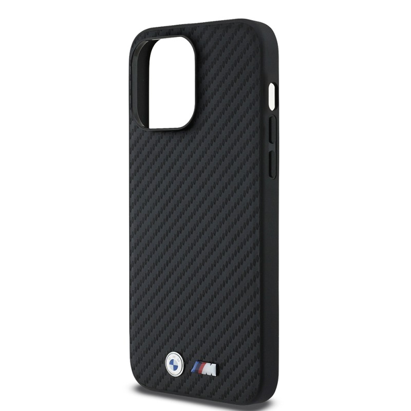 Apple iPhone 14 Pro Max Case BMW Original Licensed Carbon Fiber Design and Metal Logo PU Leather Cover - 7