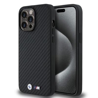 Apple iPhone 14 Pro Max Case BMW Original Licensed Carbon Fiber Design and Metal Logo PU Leather Cover - 2