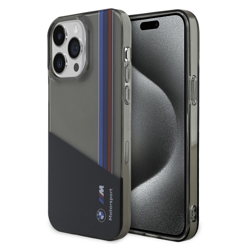 Apple iPhone 14 Pro Max Case BMW Original Licensed Semi-Transparent M Design Striped Cover - 1