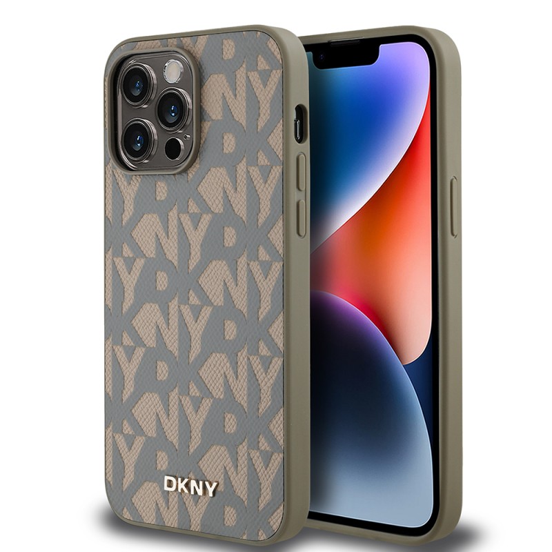 Apple iPhone 14 Pro Max Case DKNY Original Licensed Magsafe Charging Feature 3D Written Grid Pattern Cover - 3