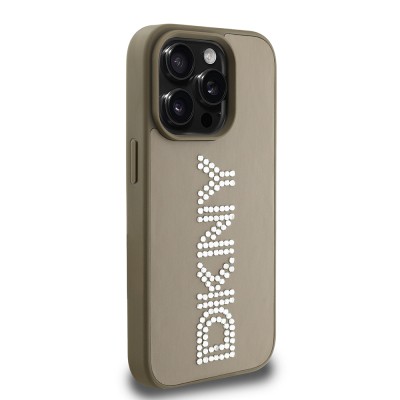Apple iPhone 14 Pro Max Case DKNY Original Licensed Stone DKNY Written Metallic Rhinestones PU Leather Cover - 6