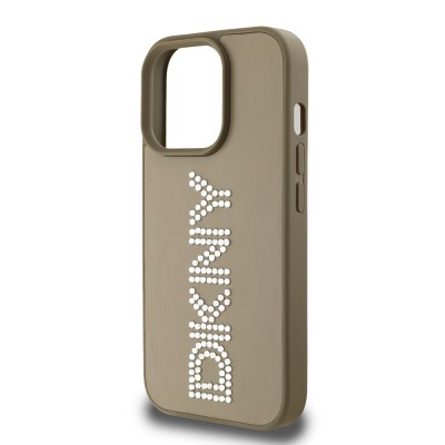 Apple iPhone 14 Pro Max Case DKNY Original Licensed Stone DKNY Written Metallic Rhinestones PU Leather Cover - 8