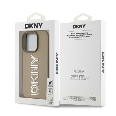 Apple iPhone 14 Pro Max Case DKNY Original Licensed Stone DKNY Written Metallic Rhinestones PU Leather Cover - 10