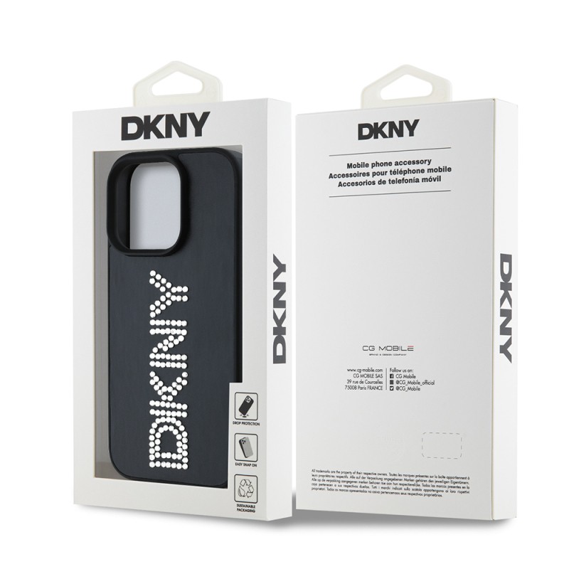 Apple iPhone 14 Pro Max Case DKNY Original Licensed Stone DKNY Written Metallic Rhinestones PU Leather Cover - 17