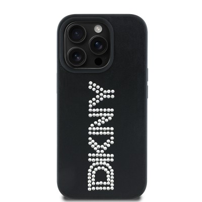 Apple iPhone 14 Pro Max Case DKNY Original Licensed Stone DKNY Written Metallic Rhinestones PU Leather Cover - 3
