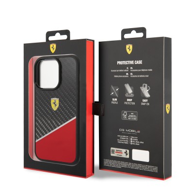 Apple iPhone 14 Pro Max Case Ferrari Original Licensed Classic Metal Logo Carbon Strip Pattern Cover - 10