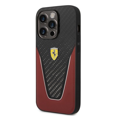 Apple iPhone 14 Pro Max Case Ferrari Original Licensed Classic Metal Logo Carbon V Patterned Cover - 3