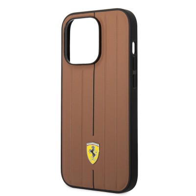 Apple iPhone 14 Pro Max Case Ferrari Original Licensed Leather Back Surface Metal Logo Stripe Design Cover - 7